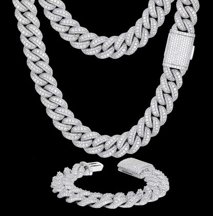 Bubble Full Ice Cuban Chain in White Gold - 15mm