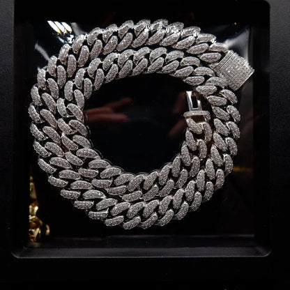 Buckle Iced Cuban Link Chain in White Gold - 14mm