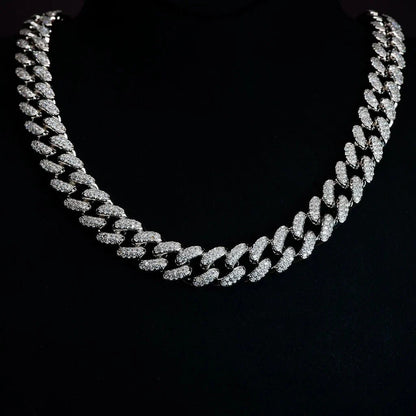 Buckle Iced Cuban Link Chain in White Gold - 14mm