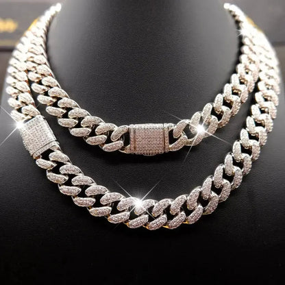 Buckle Iced Cuban Link Chain in White Gold - 14mm