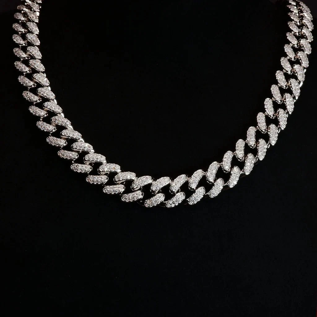 Buckle Iced Cuban Link Chain in White Gold - 14mm