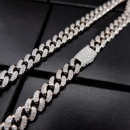 Buckle Iced Cuban Link Chain in White Gold - 14mm