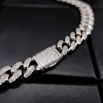 Buckle Iced Cuban Link Chain in White Gold - 14mm
