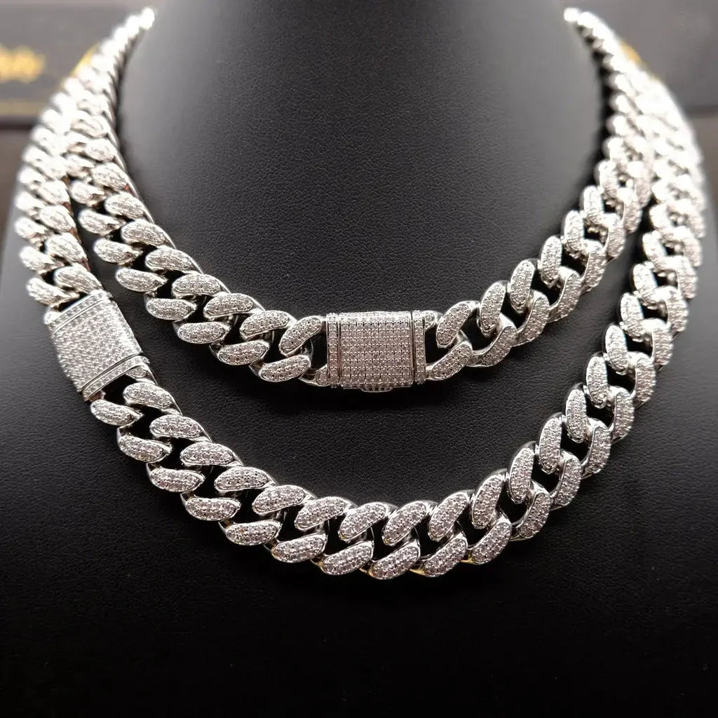 Buckle Iced Cuban Link Chain in White Gold - 14mm