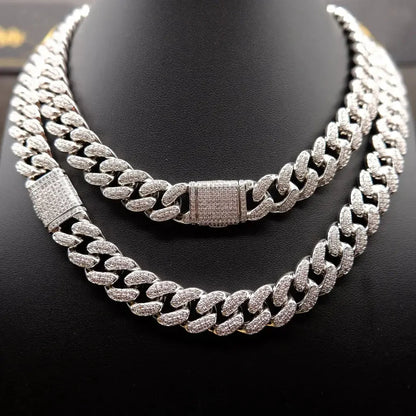 Buckle Iced Cuban Link Chain in White Gold - 14mm