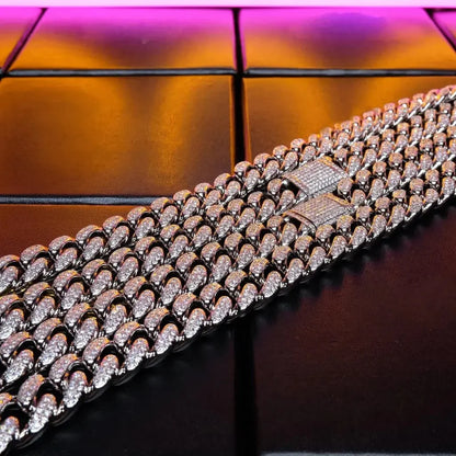Buckle Iced Cuban Link Chain in White Gold - 14mm