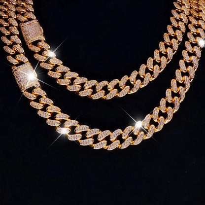 Buckle Iced Cuban Link Chain in Yellow Gold - 14mm