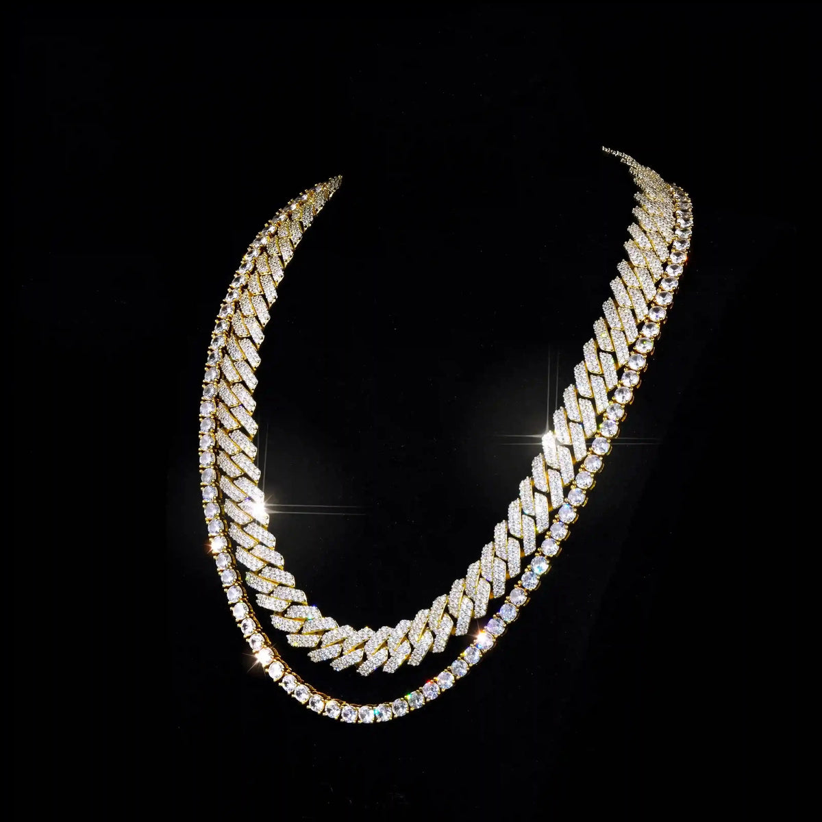 Bundle Prong Cuban-14mm & Tennis In Gold-5mm