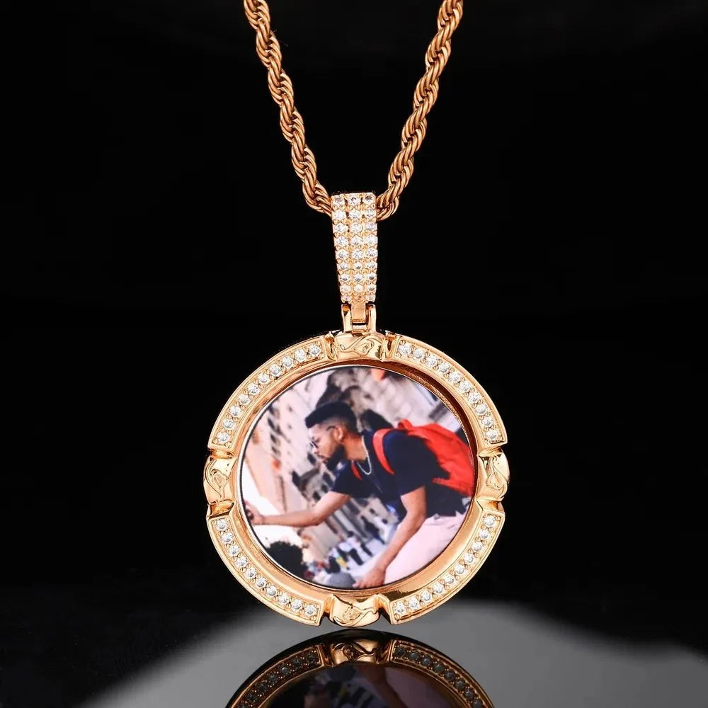 Classic Engraved Memory Photo Round Pendant - 38mm