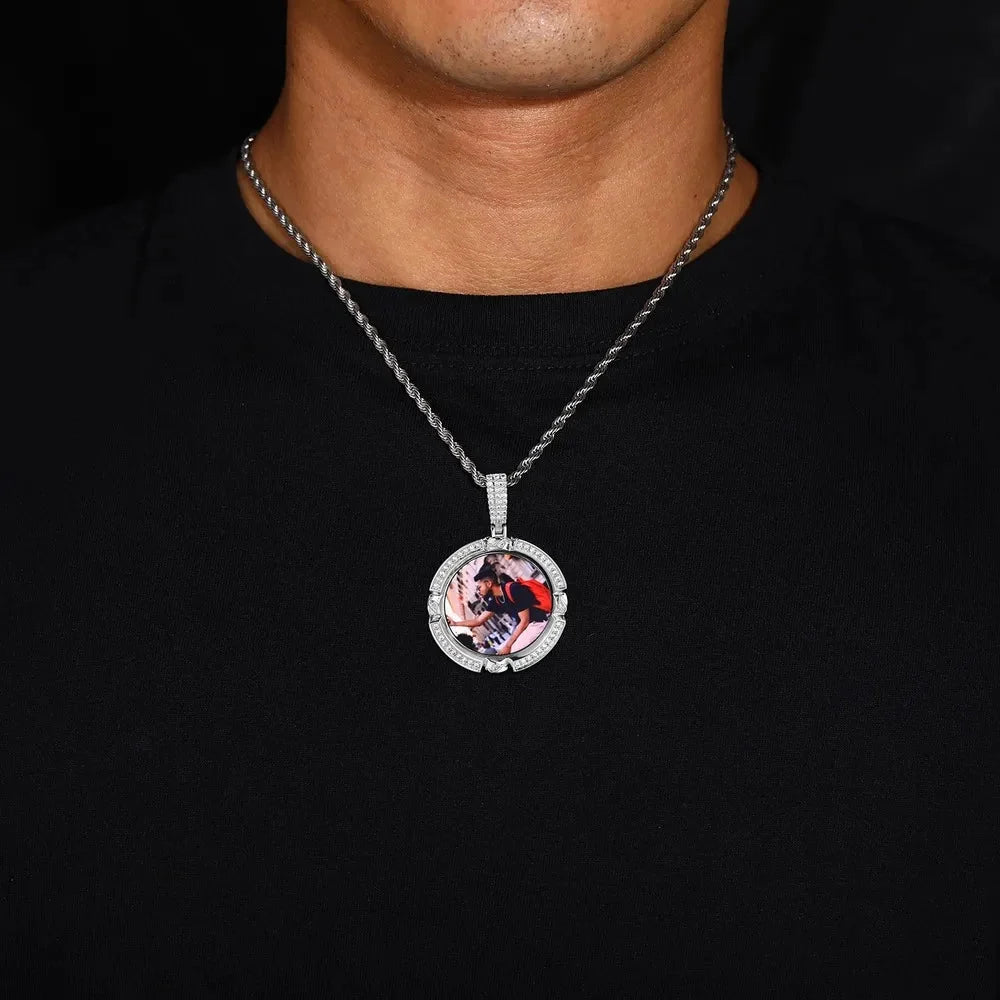 Classic Engraved Memory Photo Round Pendant - 38mm