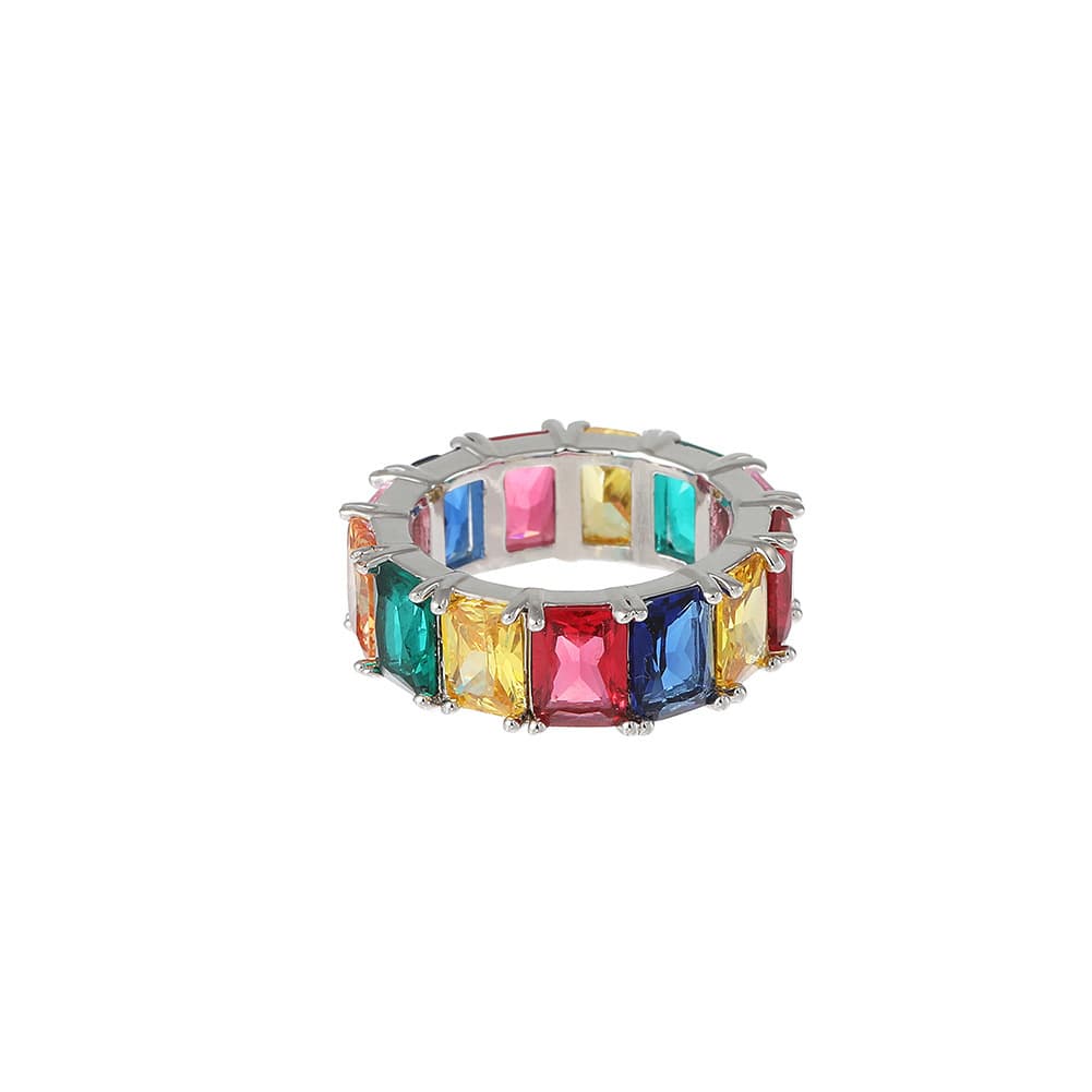 Colorful Rectangular Hip-Hop Ring in 18K Gold Plating