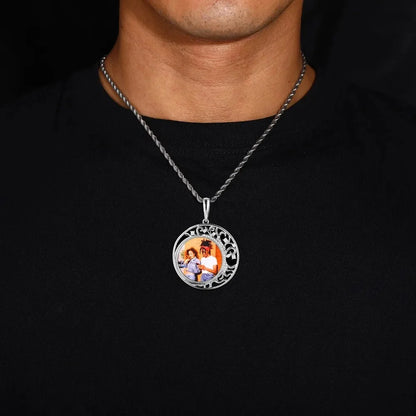 Crescent Moon Flower Memory Custom Photo Round Pendant - 42mm
