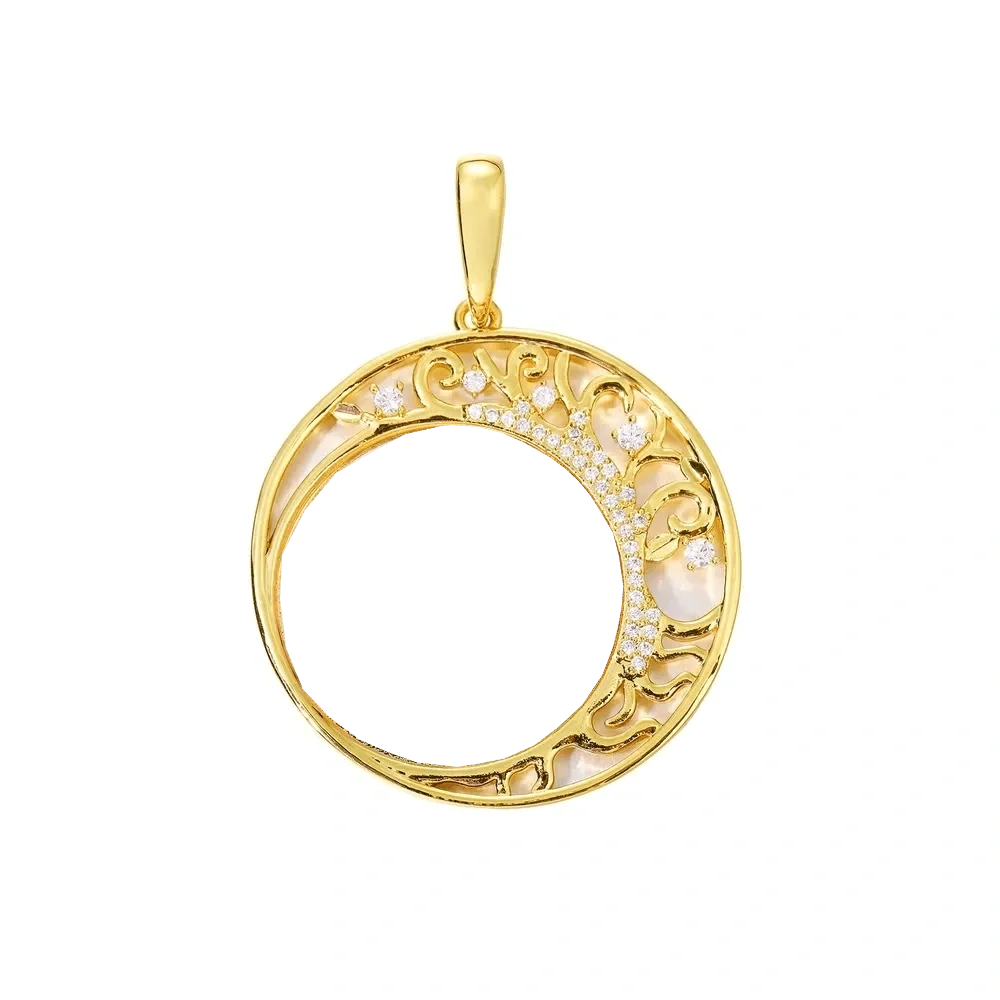 Crescent Moon Flower Memory Custom Photo Round Pendant - 42mm
