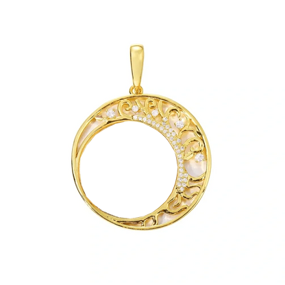 Crescent Moon Flower Memory Custom Photo Round Pendant - 42mm