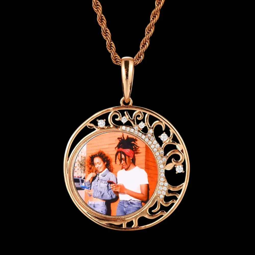 Crescent Moon Flower Memory Custom Photo Round Pendant - 42mm