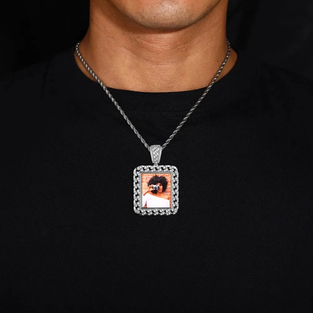 Cuban Memory Photo Frame Square Pendant - 38mm
