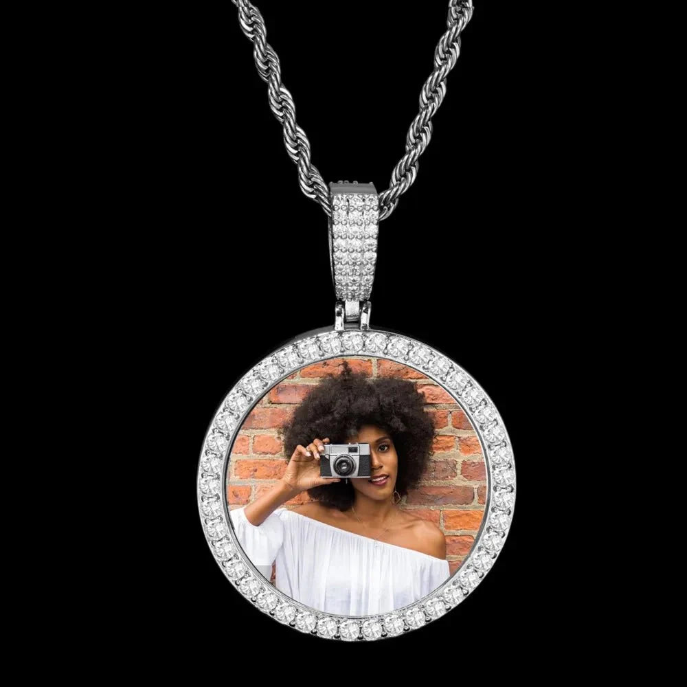 Cupid Round Solid Custom Photo Pendant - 38mm
