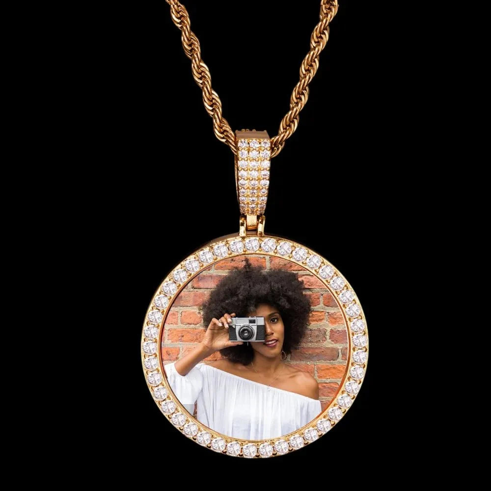 Cupid Round Solid Custom Photo Pendant - 38mm
