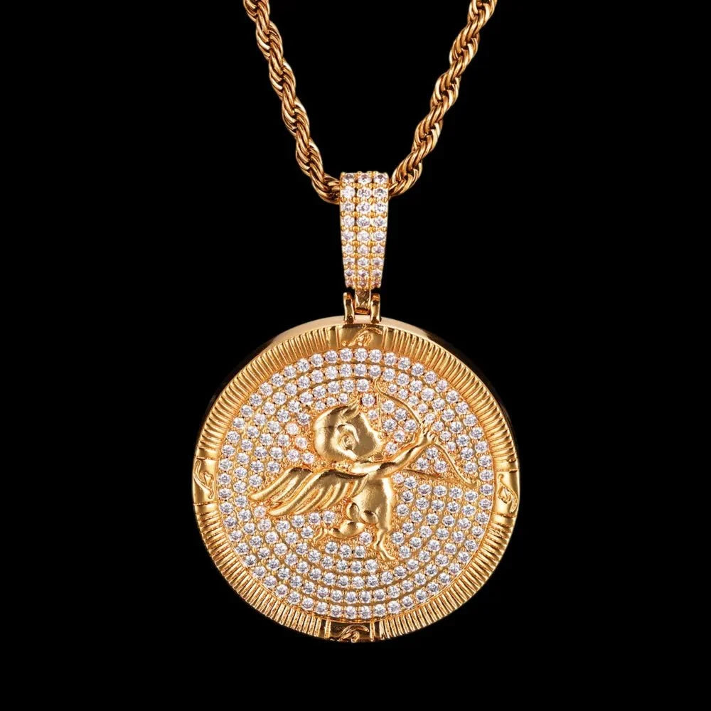 Cupid Round Solid Custom Photo Pendant - 38mm