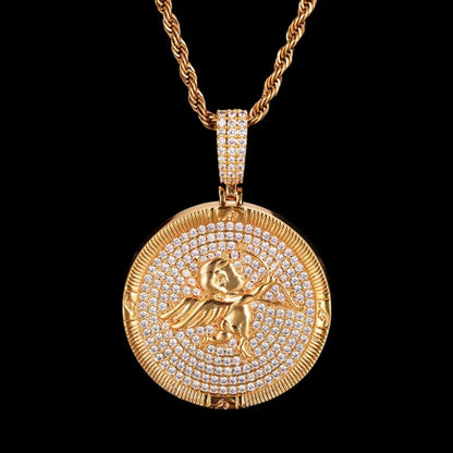 Cupid Round Solid Custom Photo Pendant - 38mm