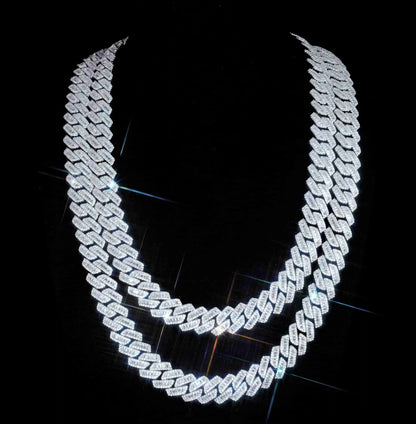Curved Clasp Baguette Prong Cuban Chain - 13mm