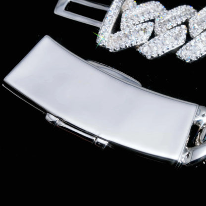 Curved Clasp Baguette Prong Cuban Chain - 13mm
