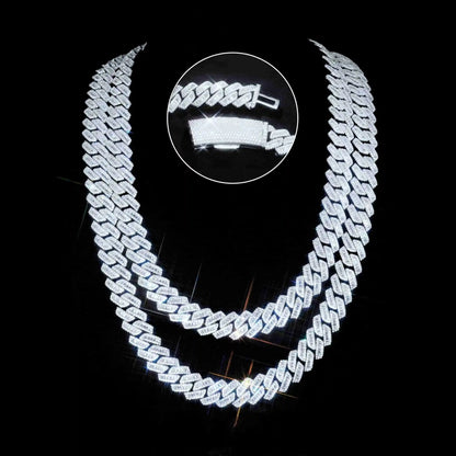Curved Clasp Baguette Prong Cuban Chain - 13mm