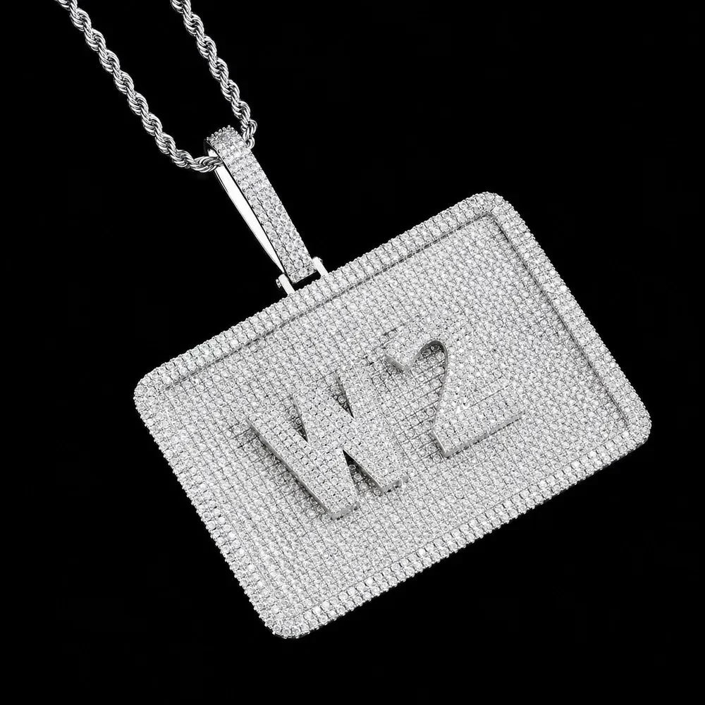 Custom 3D Iced Letter Rectangular Pendant – 76mm