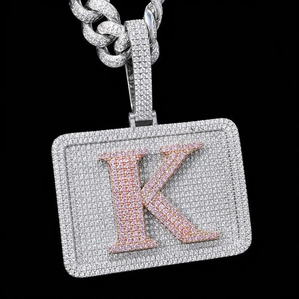 Custom 3D Iced Letter Rectangular Pendant – 76mm