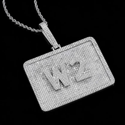 Custom 3D Iced Letter Rectangular Pendant – 76mm