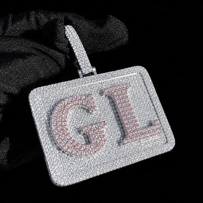 Custom 3D Iced Letter Rectangular Pendant – 76mm