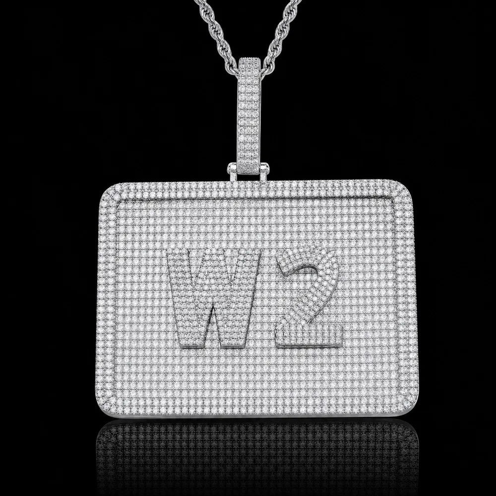 Custom 3D Iced Letter Rectangular Pendant – 76mm