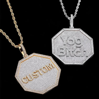 Custom 3D Iced-Out Letter Large Octagonal Pendant – 80mm