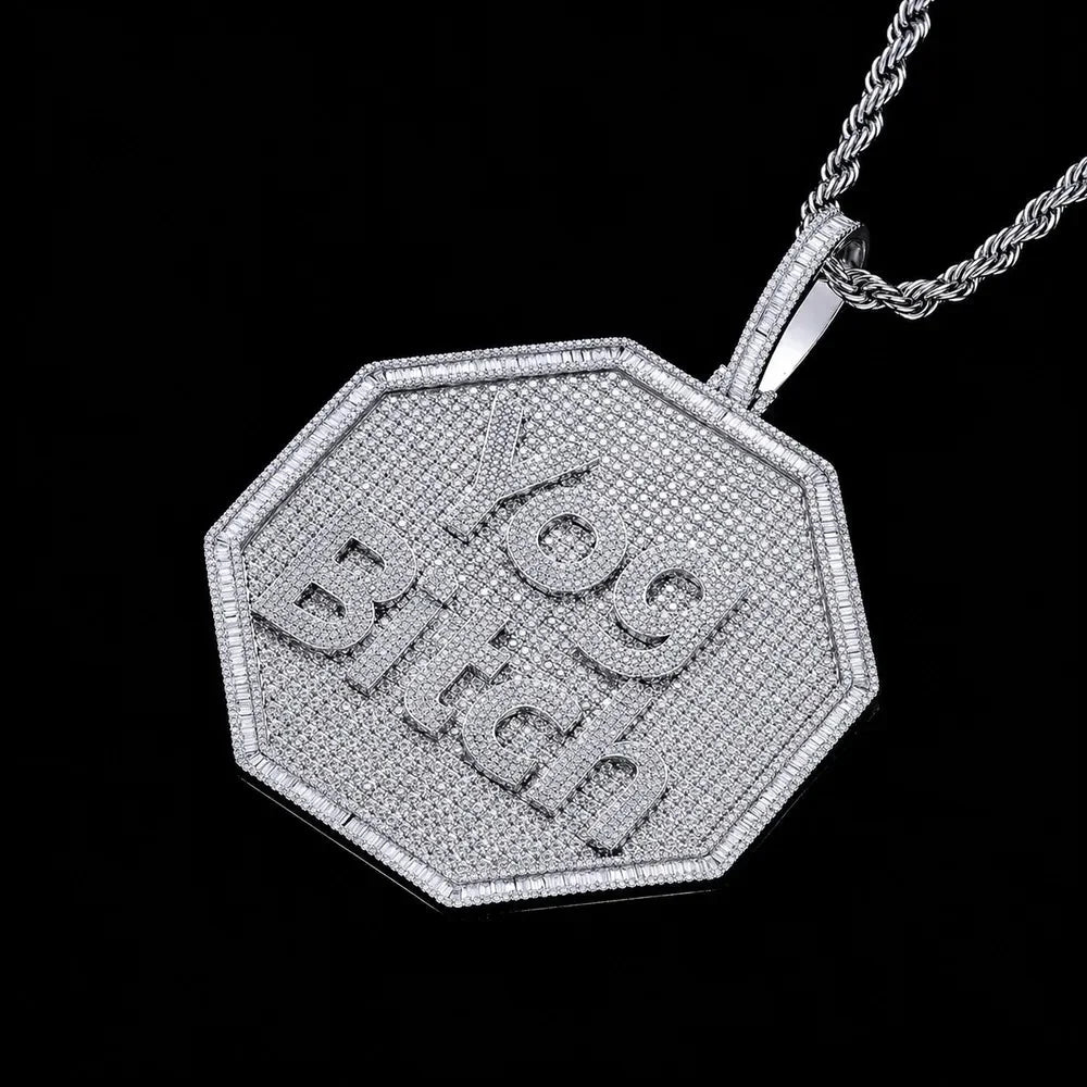 Custom 3D Iced-Out Letter Large Octagonal Pendant – 80mm