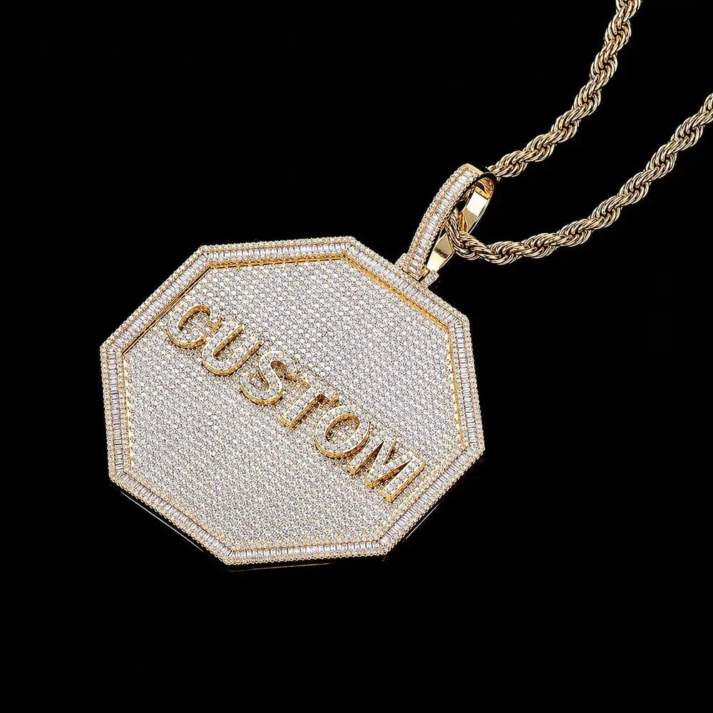 Custom 3D Iced-Out Letter Large Octagonal Pendant – 80mm
