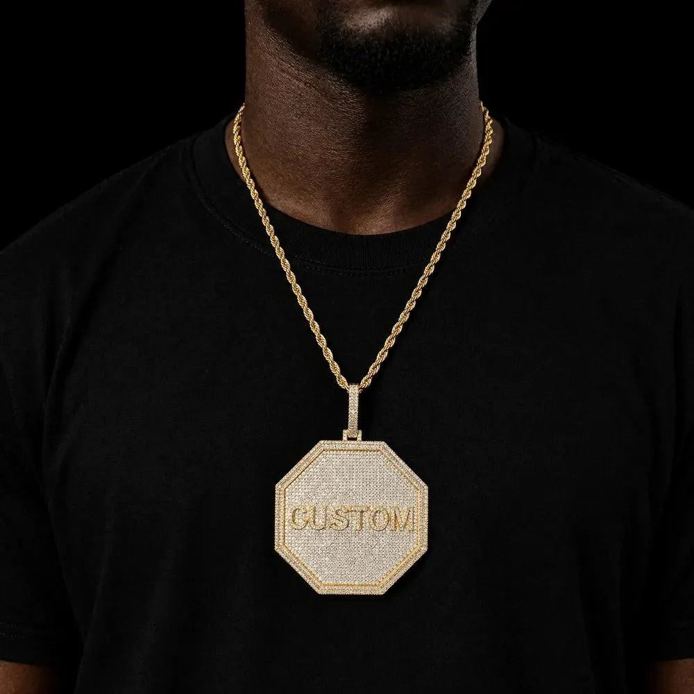 Custom 3D Iced-Out Letter Large Octagonal Pendant – 80mm