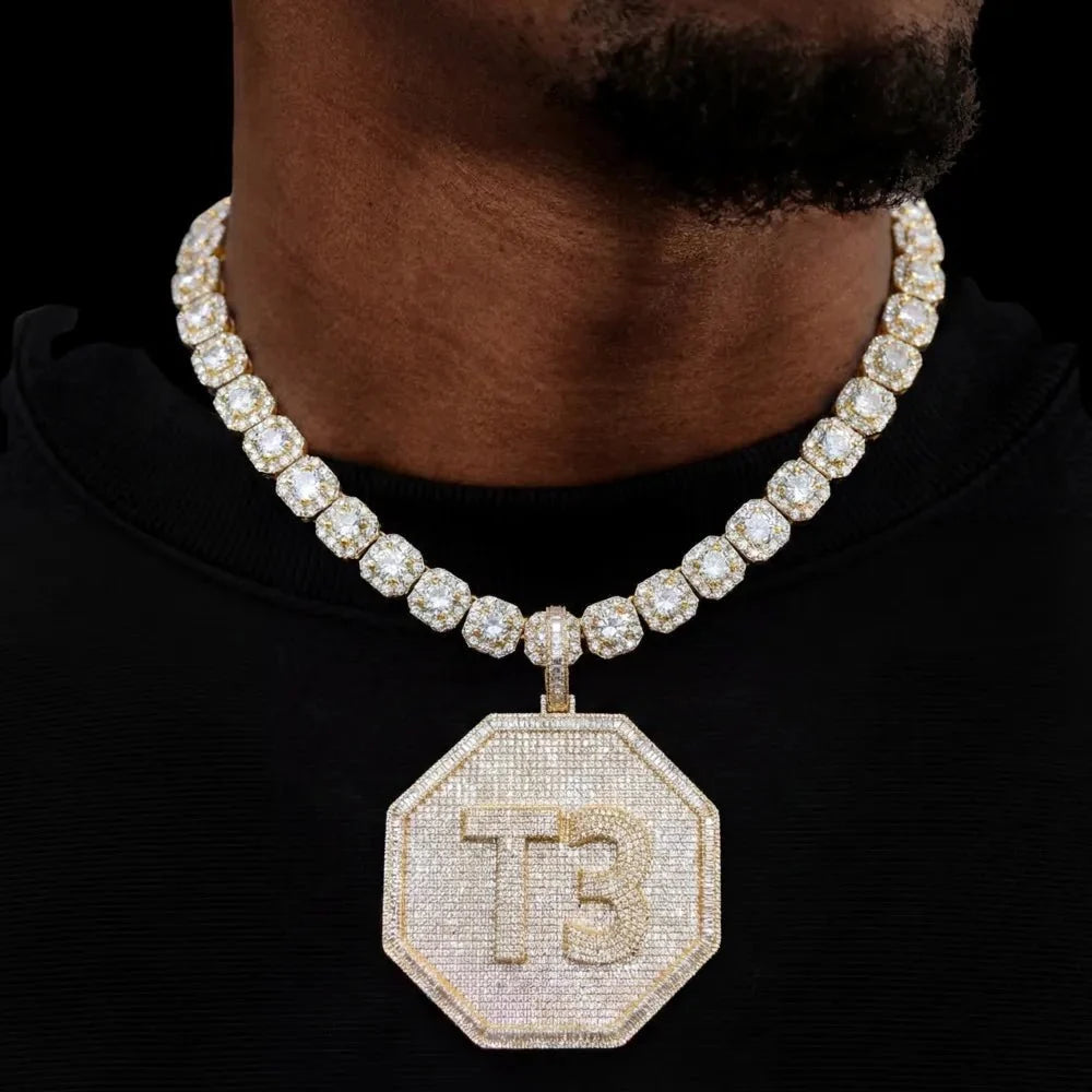 Custom 3D Iced-Out Letter Large Octagonal Pendant – 80mm