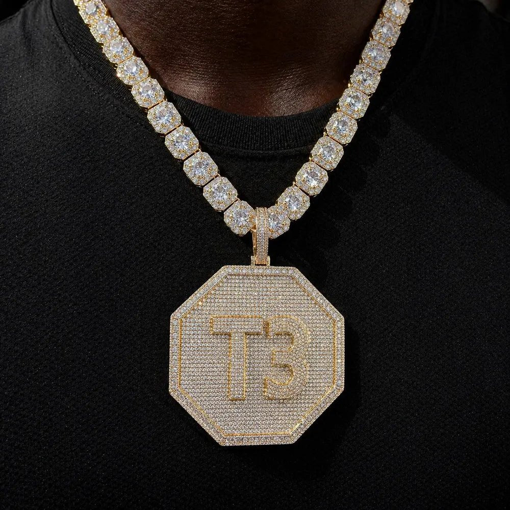 Custom 3D Iced-Out Letter Large Octagonal Pendant – 80mm
