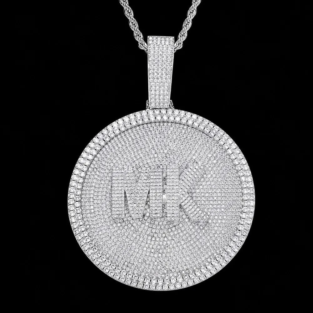 Custom 3D Iced-Out Letter Large Round Pendant – 76mm