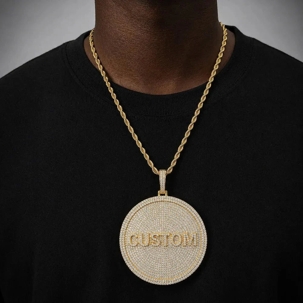 Custom 3D Iced-Out Letter Large Round Pendant – 80mm