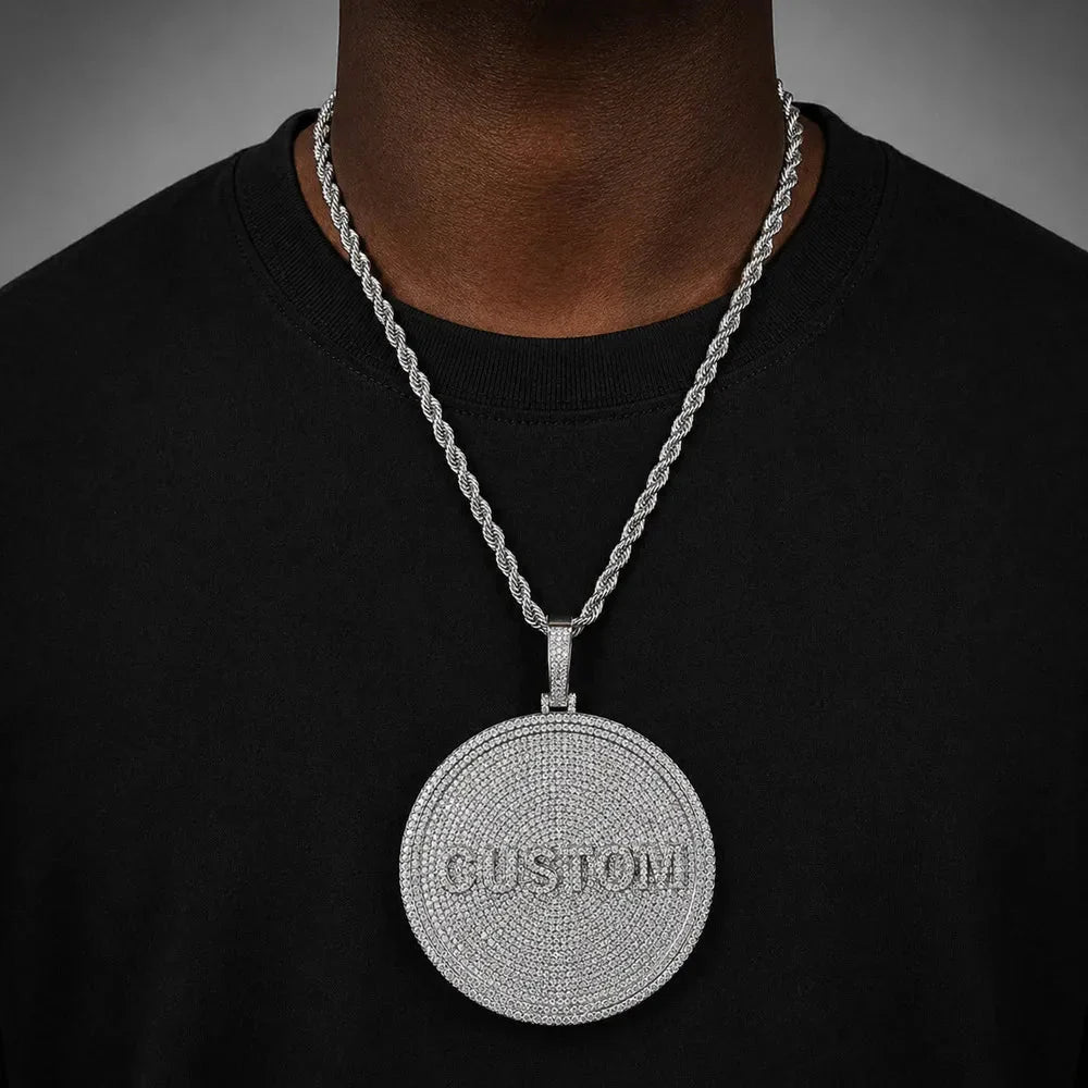 Custom 3D Iced-Out Letter Large Round Pendant – 80mm