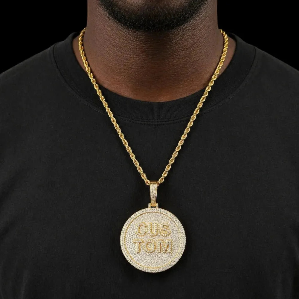 Custom 3D Iced-Out Letter Round Disc Pendant – 60mm