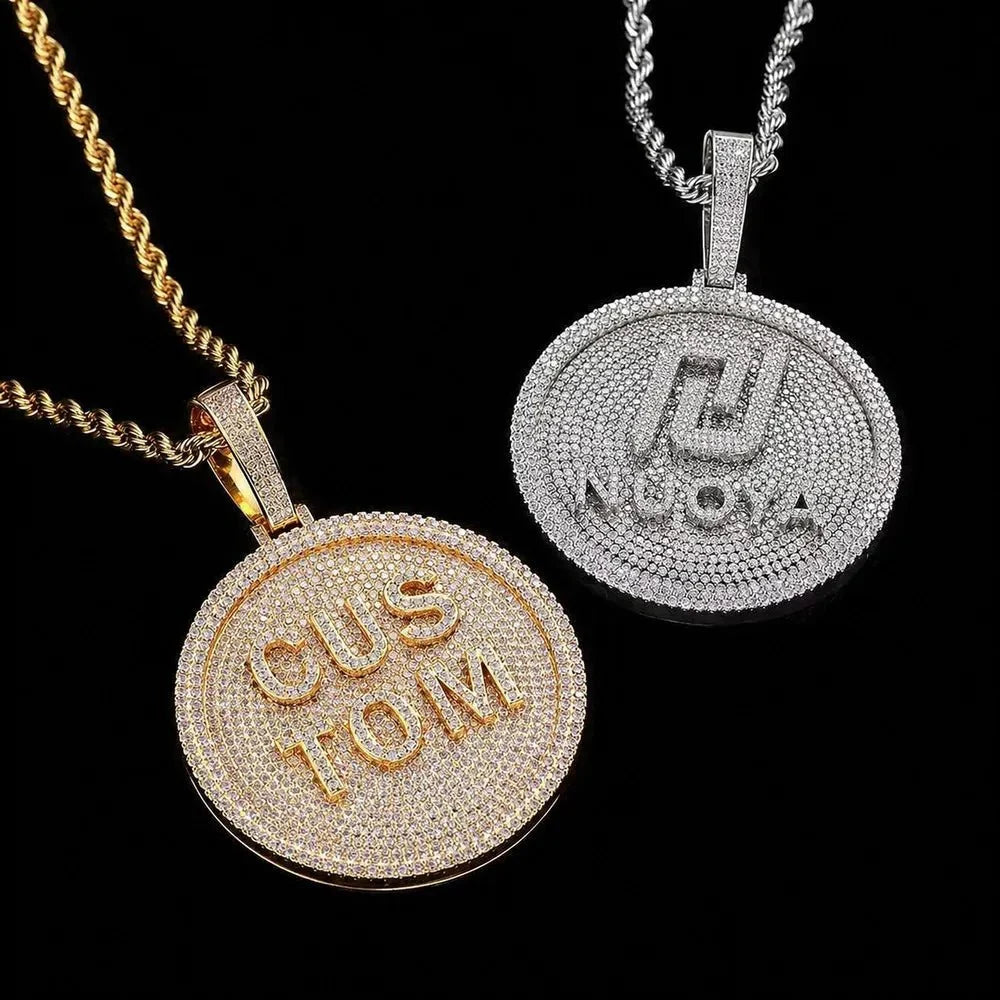 Custom 3D Iced-Out Letter Round Disc Pendant – 60mm