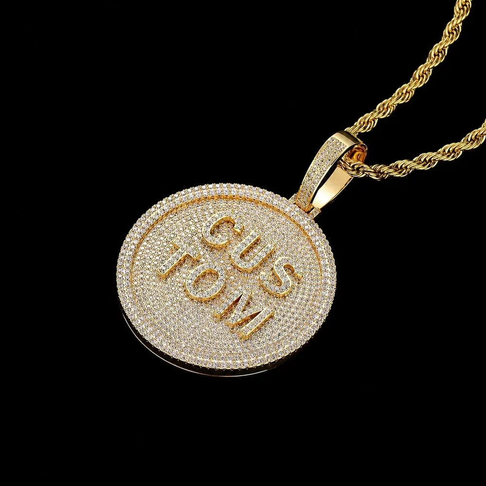 Custom 3D Iced-Out Letter Round Disc Pendant – 60mm