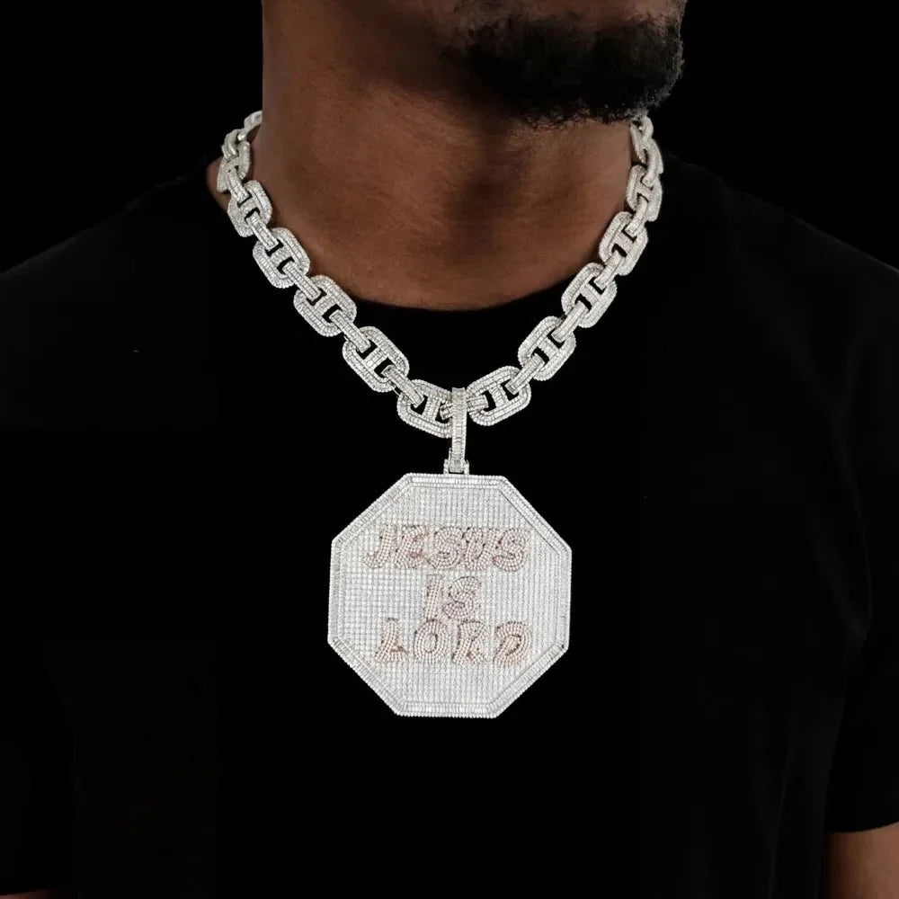 Custom 3D Iced-Out Letter Large Octagonal Pendant – 80mm