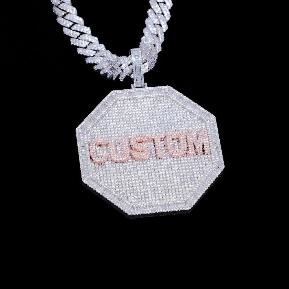 Custom 3D Letter Large Octagonal Iced-Out Pendant - 80mm