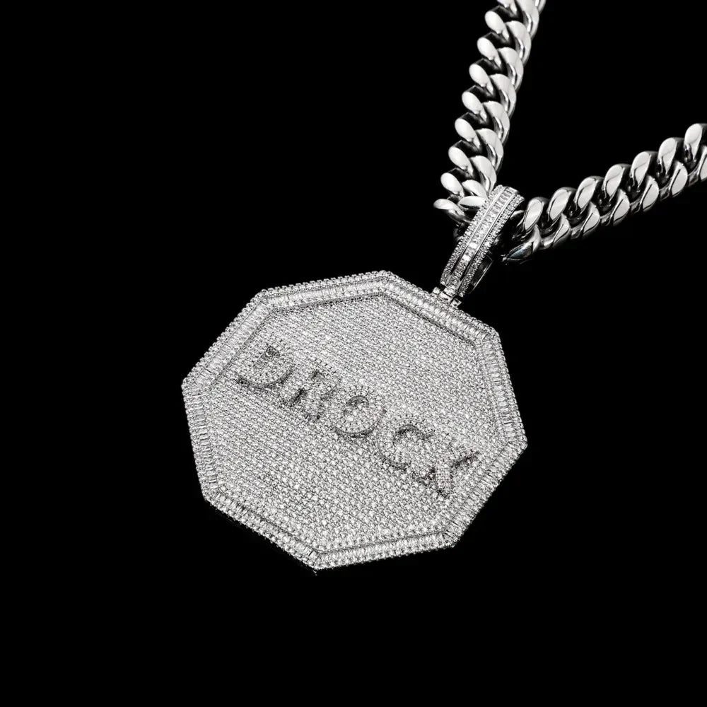 Custom 3D Letter Large Octagonal Iced-Out Pendant - 80mm