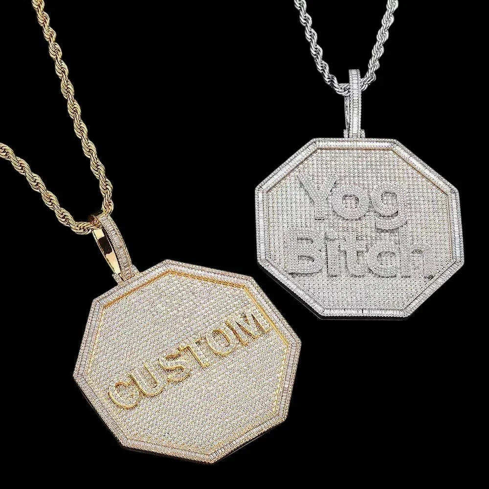 Custom 3D Letter Large Octagonal Iced-Out Pendant - 80mm