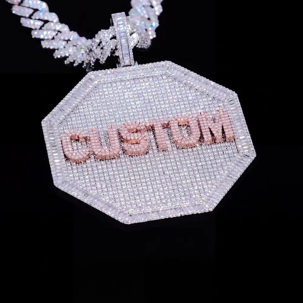 Custom 3D Letter Large Octagonal Iced-Out Pendant - 80mm