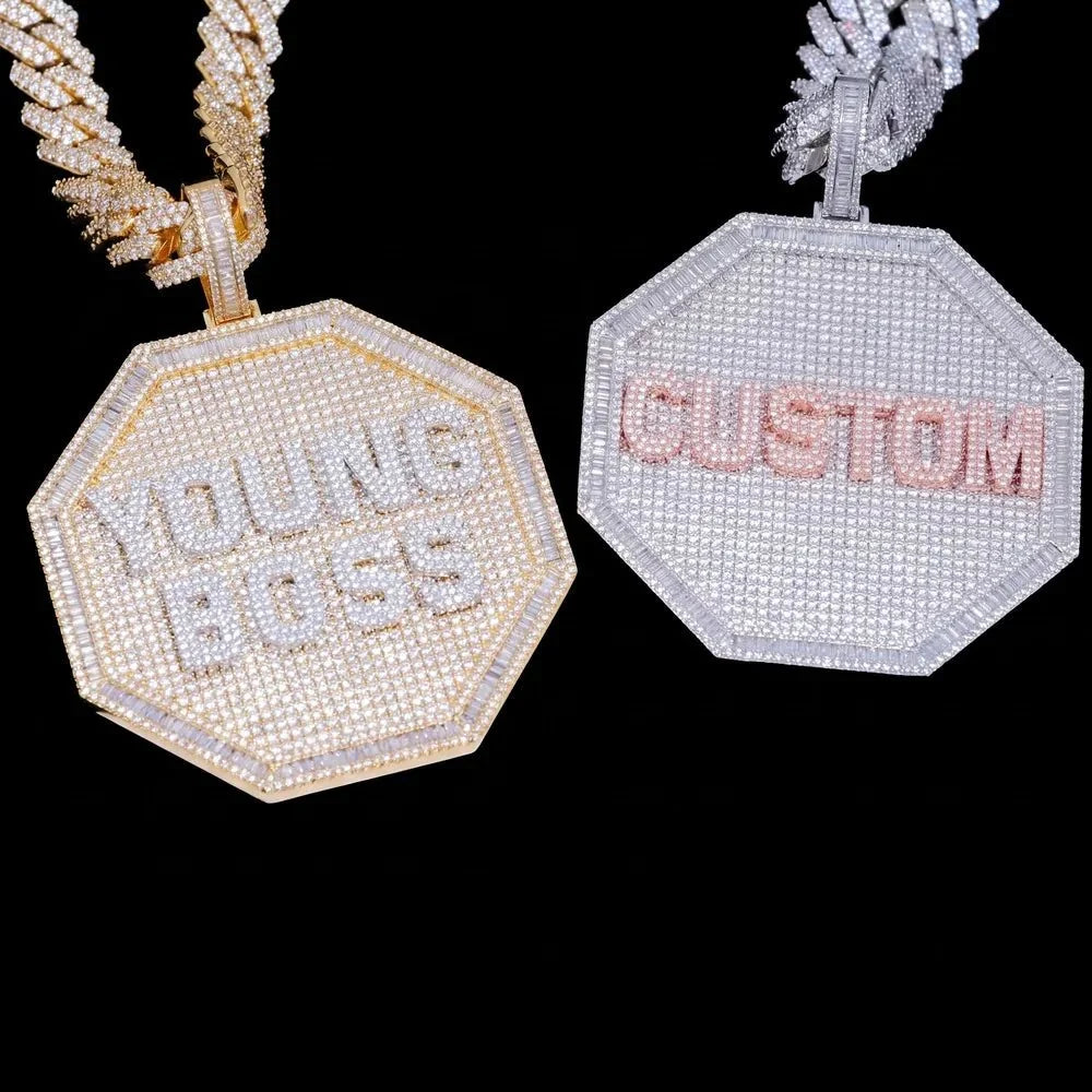 Custom 3D Letter Large Octagonal Iced-Out Pendant - 80mm